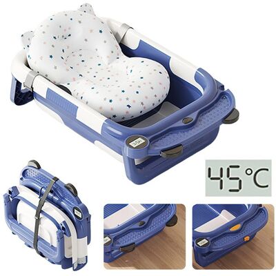 PRUMYA Baignoire pliable pour bébé Baignoire pour bébé coussin de soutien capteur de température antidérapante Cadeau de naissance Bleu - Publicité PRUMYA Baignoire pliable pour bébé Baignoire pour bébé coussin de soutien capteur de température antidérapante Cadeau de naissance Bleu - Publicité