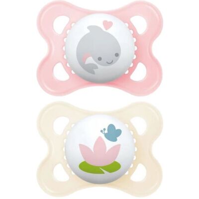 Sucettes-MAM Sucette Original Animaux - 2-6 Mois - Silicone - X2 (Modèle : Dauphin et Fleur) Rose - Publicité Sucettes-MAM Sucette Original Animaux - 2-6 Mois - Silicone - X2 (Modèle : Dauphin et Fleur) Rose - Publicité