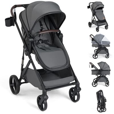 Poussette Bébé Pliable 2 en 1 COSTWAY-Mode Berceau-Siège RéversibleDossier/Canopée Ajustable-MoustiquaireNacelle4 Roues EVA-Gris Gris - Publicité Poussette Bébé Pliable 2 en 1 COSTWAY-Mode Berceau-Siège RéversibleDossier/Canopée Ajustable-MoustiquaireNacelle4 Roues EVA-Gris Gris - Publicité