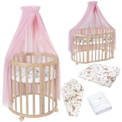 Waldin OWAL Lit bébé 7 en 1 Tissus Rose Animaux Bois naturel - Lit bébé - Publicité Waldin OWAL Lit bébé 7 en 1 Tissus Rose Animaux Bois naturel - Lit bébé - Publicité