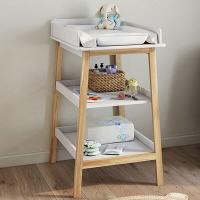 IDMARKET Table à langer MAHE avec 2 étagères façon hêtre et blanc Blanc - Publicité IDMARKET Table à langer MAHE avec 2 étagères façon hêtre et blanc Blanc - Publicité