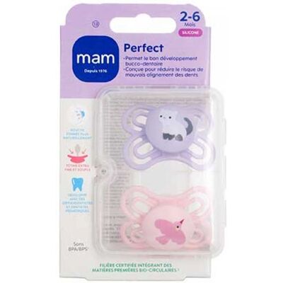 Sucettes-Sucettes Bébé MAM Perfect 2-6 Mois - Lot de 2 (Modèle : Chat et Oiseau) Rose - Publicité Sucettes-Sucettes Bébé MAM Perfect 2-6 Mois - Lot de 2 (Modèle : Chat et Oiseau) Rose - Publicité