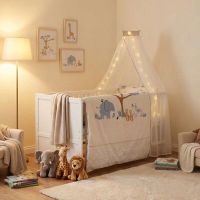 Lit combiné évolutif 70 x 140 cm - ROBA - Savanna Friends - Blanc - Matelas et textile inclus Gris - Publicité Lit combiné évolutif 70 x 140 cm - ROBA - Savanna Friends - Blanc - Matelas et textile inclus Gris - Publicité