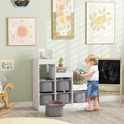 Generic Meuble de rangement pour jouets des enfants avec 6 bacs amovibles 3 niveaux de rangement 96 x 38 5 x 90 gris Gris - Publicité Generic Meuble de rangement pour jouets des enfants avec 6 bacs amovibles 3 niveaux de rangement 96 x 38 5 x 90 gris Gris - Publicité
