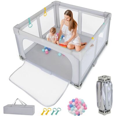COSTWAY Parc Bébé Pliable 127x127 cm en Tissu Oxford avec 50 Balle de Mer-4 Anneaux de Levée-Sac de Transport sans BPA Gris Gris - Publicité COSTWAY Parc Bébé Pliable 127x127 cm en Tissu Oxford avec 50 Balle de Mer-4 Anneaux de Levée-Sac de Transport sans BPA Gris Gris - Publicité