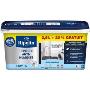 Peinture dEtanchéité Anti-Humidité RIPOLIN - Blanc - Acrylique - Satiné - 3L Blanc - Publicité Peinture dEtanchéité Anti-Humidité RIPOLIN - Blanc - Acrylique - Satiné - 3L Blanc - Publicité