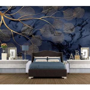 Papier Peint - Intissé - 3D Feuilles DOr - Bleu - 400x280cm - Floral et Végétal Bleu - Publicité Papier Peint - Intissé - 3D Feuilles DOr - Bleu - 400x280cm - Floral et Végétal Bleu - Publicité