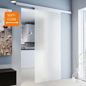 Porte intérieure coulissante 102 x 220 cm verre opaque Variante: Poignée ronde + double amortisseur Softclose Blanc - Publicité Porte intérieure coulissante 102 x 220 cm verre opaque Variante: Poignée ronde + double amortisseur Softclose Blanc - Publicité