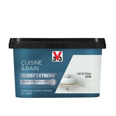 V33 Peinture multi-supports monocouche Cuisine Bain ResistExtrême SatinLait de Chaux2L Blanc - Publicité V33 Peinture multi-supports monocouche Cuisine Bain ResistExtrême SatinLait de Chaux2L Blanc - Publicité