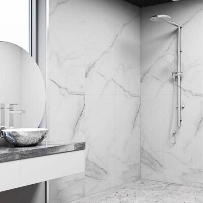 Lot de 4 Dalles Murales pour Douche - DECOON - Etanche - SPC/PVC - 592 x 1184cm - 28M² - Décor Marbre Blanc brillant Blanc - Publicité Lot de 4 Dalles Murales pour Douche - DECOON - Etanche - SPC/PVC - 592 x 1184cm - 28M² - Décor Marbre Blanc brillant Blanc - Publicité