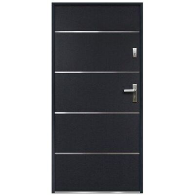 VENTE-UNIQUE Porte dentrée en acier pleine et inox H207 x L100 cm anthracite - épaisseur 55 mm - poussant gauche - NAXARA Gris - Publicité VENTE-UNIQUE Porte dentrée en acier pleine et inox H207 x L100 cm anthracite - épaisseur 55 mm - poussant gauche - NAXARA Gris - Publicité