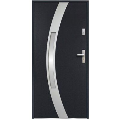 VENTE-UNIQUE Porte dentrée en acier vitrée avec inox H207 x L100 cm anthracite - épaisseur 55 mm - poussant gauche - TROFA Gris - Publicité VENTE-UNIQUE Porte dentrée en acier vitrée avec inox H207 x L100 cm anthracite - épaisseur 55 mm - poussant gauche - TROFA Gris - Publicité