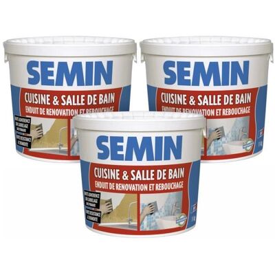 Lot de 3 enduits de rebouchage et rénovation spécial cuisine et salle de bain Semin - adapté aux pièces humides - seau de 1 kg - Publicité Lot de 3 enduits de rebouchage et rénovation spécial cuisine et salle de bain Semin - adapté aux pièces humides - seau de 1 kg - Publicité