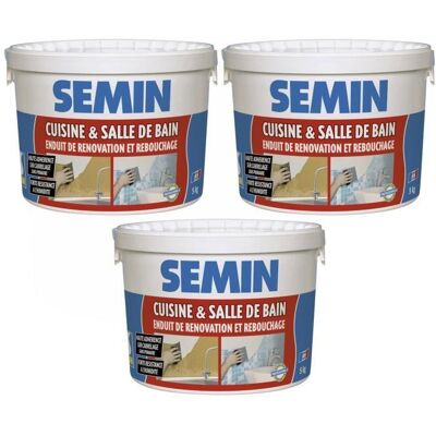 Lot de 3 enduits de rebouchage et rénovation spécial cuisine et salle de bain Semin - adapté aux pièces humides - seau de 5 kg - Publicité Lot de 3 enduits de rebouchage et rénovation spécial cuisine et salle de bain Semin - adapté aux pièces humides - seau de 5 kg - Publicité