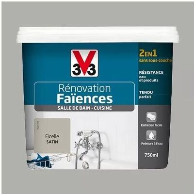Peinture Ficelle Satin Rénovation Faïence V33 750mL Gris 0000000 Gris - Publicité Peinture Ficelle Satin Rénovation Faïence V33 750mL Gris 0000000 Gris - Publicité