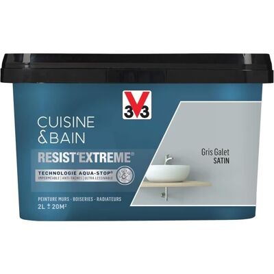 V33 Peinture multi-supports monocouche Cuisine Bain ResistExtrême SatinGris Galet2L Gris - Publicité V33 Peinture multi-supports monocouche Cuisine Bain ResistExtrême SatinGris Galet2L Gris - Publicité