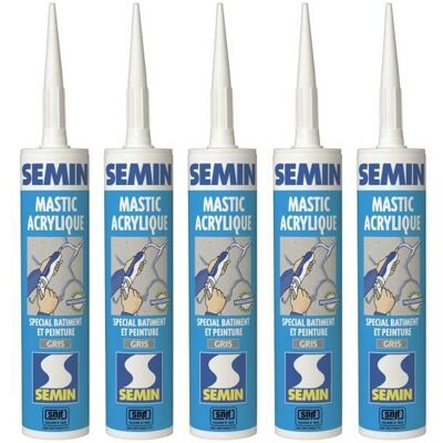 Lot de 5 mastics acryliques gris pour combler des fissures Semin - intérieur-extérieur - cartouche de 310 ml Gris - Publicité Lot de 5 mastics acryliques gris pour combler des fissures Semin - intérieur-extérieur - cartouche de 310 ml Gris - Publicité