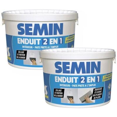 Lot de 2 enduits 2 en 1 multifonctions Semin - joint et lissage de la plaque de plâtre - intérieur - seau de 7 kg Blanc - Publicité Lot de 2 enduits 2 en 1 multifonctions Semin - joint et lissage de la plaque de plâtre - intérieur - seau de 7 kg Blanc - Publicité