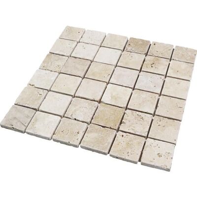 Carrelage mosaïque – DECOON – 305 x 305 x 1 cm – Tesselle 48 x 48 cm – Travertin – Beige Beige - Publicité Carrelage mosaïque – DECOON – 305 x 305 x 1 cm – Tesselle 48 x 48 cm – Travertin – Beige Beige - Publicité