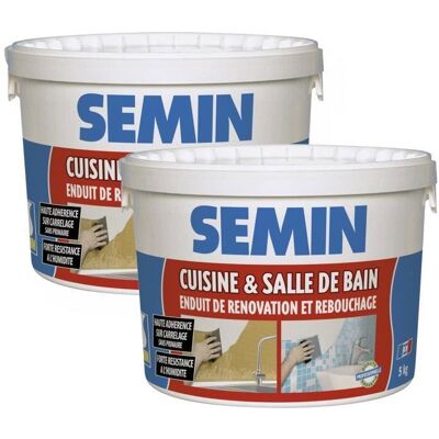 Lot de 2 enduits de rebouchage et rénovation spécial cuisine et salle de bain Semin - adapté aux pièces humides - seau de 5 kg - Publicité Lot de 2 enduits de rebouchage et rénovation spécial cuisine et salle de bain Semin - adapté aux pièces humides - seau de 5 kg - Publicité
