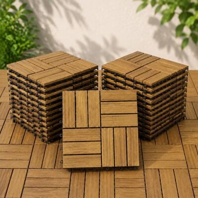 GENERIQUE Dalles de Terrasse Lot de 22 - 30 x30 x 2.4 cm Clipsables en Bois Dacacia Découpable Anti-moisissure - Jaune Beige - Publicité GENERIQUE Dalles de Terrasse Lot de 22 - 30 x30 x 2.4 cm Clipsables en Bois Dacacia Découpable Anti-moisissure - Jaune Beige - Publicité