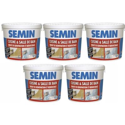 Lot de 5 enduits de rebouchage et rénovation spécial cuisine et salle de bain Semin - adapté aux pièces humides - seau de 1 kg - Publicité Lot de 5 enduits de rebouchage et rénovation spécial cuisine et salle de bain Semin - adapté aux pièces humides - seau de 1 kg - Publicité