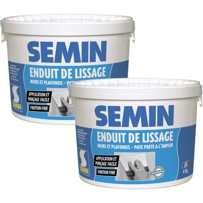 Lot de 2 enduits de lissage en pâte pour murs et plafonds Semin - intérieur - Seau de 4 kg Blanc - Publicité Lot de 2 enduits de lissage en pâte pour murs et plafonds Semin - intérieur - Seau de 4 kg Blanc - Publicité