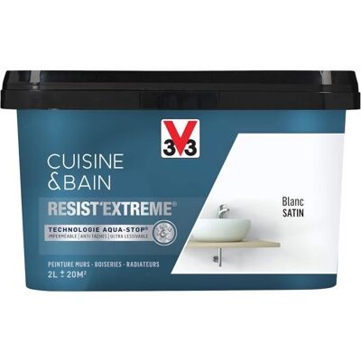 Peinture multi-supports - V33 - ResistExtrême - Monocouche ultra couvrante - Satin - Blanc 2L Blanc - Publicité Peinture multi-supports - V33 - ResistExtrême - Monocouche ultra couvrante - Satin - Blanc 2L Blanc - Publicité