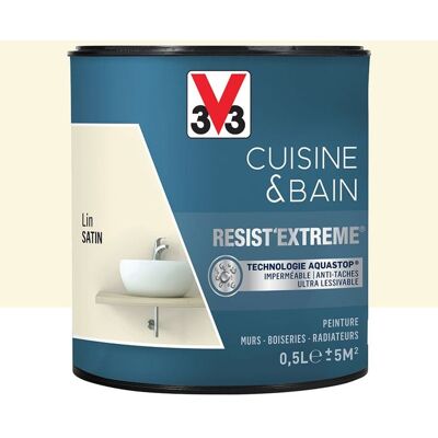 Peinture V33 Cuisine & Bain ResistExtreme Satin Lin 05 L Beige - Publicité Peinture V33 Cuisine & Bain ResistExtreme Satin Lin 05 L Beige - Publicité
