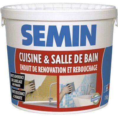 Enduit de rebouchage et rénovation spécial cuisine et salle de bain Semin - adapté aux pièces humides - seau de 1 kg - Publicité Enduit de rebouchage et rénovation spécial cuisine et salle de bain Semin - adapté aux pièces humides - seau de 1 kg - Publicité