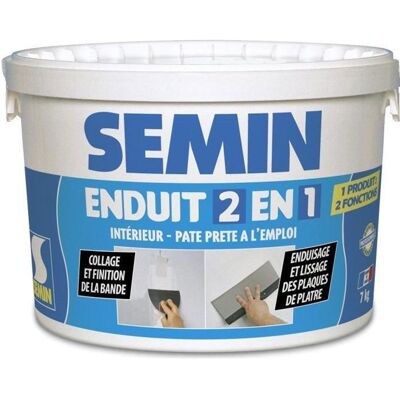 Enduit 2 en 1 multifonctions Semin - joint et lissage de la plaque de plâtre - intérieur - seau de 7 kg Blanc - Publicité Enduit 2 en 1 multifonctions Semin - joint et lissage de la plaque de plâtre - intérieur - seau de 7 kg Blanc - Publicité