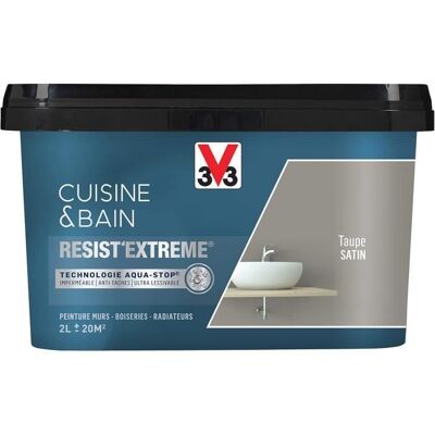 V33 Peinture multi-supports monocouche Cuisine Bain ResistExtrême SatinTaupe2L Marron - Publicité V33 Peinture multi-supports monocouche Cuisine Bain ResistExtrême SatinTaupe2L Marron - Publicité