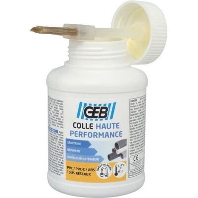 Colle - GEB - haute performance PPL - pour PVCU rigide PVCC ABS PVC souple et blanc - qualité eau potable Blanc - Publicité Colle - GEB - haute performance PPL - pour PVCU rigide PVCC ABS PVC souple et blanc - qualité eau potable Blanc - Publicité