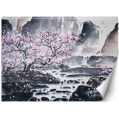 Papier Peint - Feeby - Motif Fleurs de cerisier - 250x175 cm - Noir et blanc - Intissé 130g/m2 Noir - Publicité Papier Peint - Feeby - Motif Fleurs de cerisier - 250x175 cm - Noir et blanc - Intissé 130g/m2 Noir - Publicité