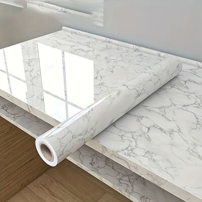 S'AGRANDIR Rouleau de papier peint autocollant à surface lisse motif marbre — Imperméable résistant à la chaleur et aux taches dhuile Blanc - Publicité S'AGRANDIR Rouleau de papier peint autocollant à surface lisse motif marbre — Imperméable résistant à la chaleur et aux taches dhuile Blanc - Publicité