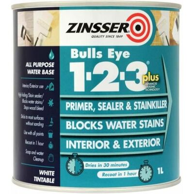 Zinsser - Bulls Eye 1-2-3 Plus - 1L - Intérieur/Extérieur - Primer - Publicité Zinsser - Bulls Eye 1-2-3 Plus - 1L - Intérieur/Extérieur - Primer - Publicité