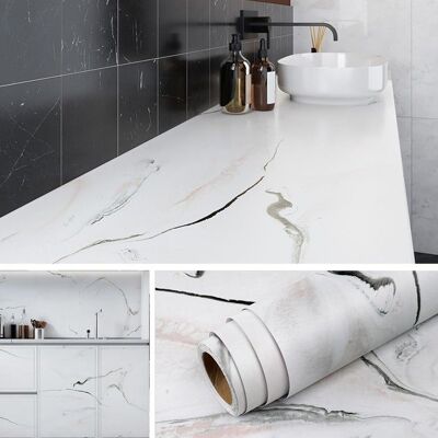 Film adhésif pour meubles - LIVELYNINE - Livelynine - Effet marbre blanc - 40 cm x 10 m - PVC lavable imperméable Blanc - Publicité Film adhésif pour meubles - LIVELYNINE - Livelynine - Effet marbre blanc - 40 cm x 10 m - PVC lavable imperméable Blanc - Publicité