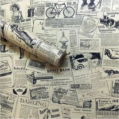 AIMOONSA Papier peint autocollant vinyle style journal 45 cm x 10 m - étanche amovible vintage - Publicité AIMOONSA Papier peint autocollant vinyle style journal 45 cm x 10 m - étanche amovible vintage - Publicité