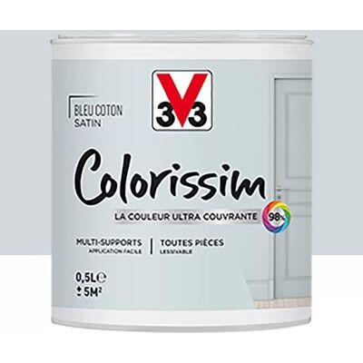 Peinture Multi-supports V33 Colorissim Satin Bleu coton 05 L Bleu - Publicité Peinture Multi-supports V33 Colorissim Satin Bleu coton 05 L Bleu - Publicité
