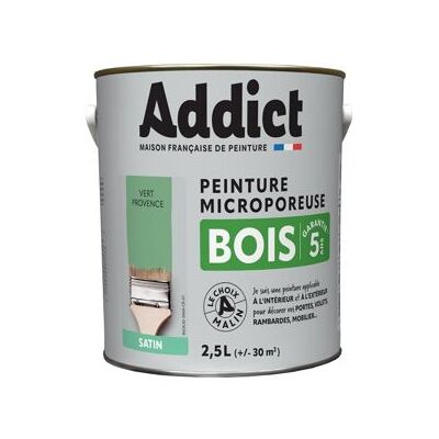 Addict Greenwood Peinture Satinée Microporeuse - Protection du bois - 2,5L - Publicité Addict Greenwood Peinture Satinée Microporeuse - Protection du bois - 2,5L - Publicité