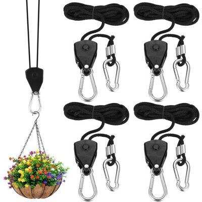 EINNENFFER 4 Sets Sangle à Cliquet Corde Nylon 2m Crochets Métal Réglable Charge 68kg pour Lampe Suspension et Plante . Noir - Publicité EINNENFFER 4 Sets Sangle à Cliquet Corde Nylon 2m Crochets Métal Réglable Charge 68kg pour Lampe Suspension et Plante . Noir - Publicité