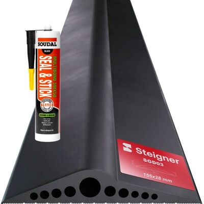 STEIGNER Seuil de garage 1m en EPDM noir 28mm x 155mm SGD03 – Kit isolant avec 1x colle montage et joint porte garage Noir - Publicité STEIGNER Seuil de garage 1m en EPDM noir 28mm x 155mm SGD03 – Kit isolant avec 1x colle montage et joint porte garage Noir - Publicité
