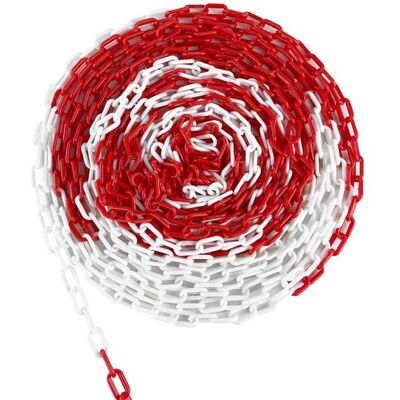 YUENFONG Chaîne de délimitation en plastique 25m rouge/blanc 6mm en plastique Chaîne de sécurité de chantier en plastique - Publicité YUENFONG Chaîne de délimitation en plastique 25m rouge/blanc 6mm en plastique Chaîne de sécurité de chantier en plastique - Publicité