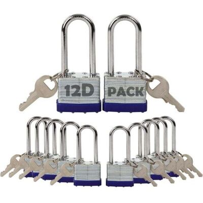 Cadenas à clé identique - PZCC - Lot de 12 - 40 mm - Acier laminé antirouille - Intérieur / Extérieur - Publicité Cadenas à clé identique - PZCC - Lot de 12 - 40 mm - Acier laminé antirouille - Intérieur / Extérieur - Publicité