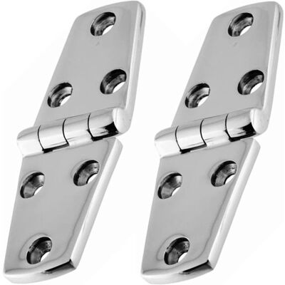 Charnières inox marines - Inox 316 - 102x38 mm - Épaisseur 45 mm - Rotation 180° - Diamètre trou 53 mm - Publicité Charnières inox marines - Inox 316 - 102x38 mm - Épaisseur 45 mm - Rotation 180° - Diamètre trou 53 mm - Publicité