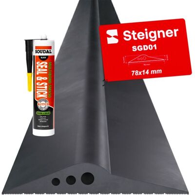 STEIGNER Seuil de garage 1m en EPDM noir 14mm x 78mm SGD01 – Kit isolant avec 1x colle montage et joint porte garage Noir - Publicité STEIGNER Seuil de garage 1m en EPDM noir 14mm x 78mm SGD01 – Kit isolant avec 1x colle montage et joint porte garage Noir - Publicité