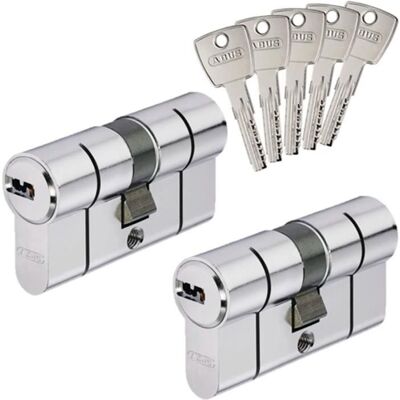 Lot de 2 cylindres pour porte double barillet 30+30mm D6PS Abus 5 clés - Publicité Lot de 2 cylindres pour porte double barillet 30+30mm D6PS Abus 5 clés - Publicité