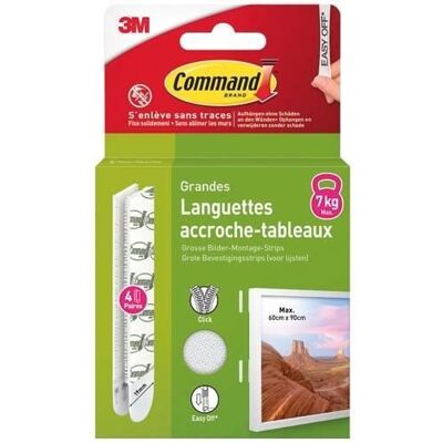 3M - Languette accroche-tableau - Adhésive - Auto-agrippante - Grande modèle - Supporte 7 kg - Lot de 4 Blanc - Publicité 3M - Languette accroche-tableau - Adhésive - Auto-agrippante - Grande modèle - Supporte 7 kg - Lot de 4 Blanc - Publicité