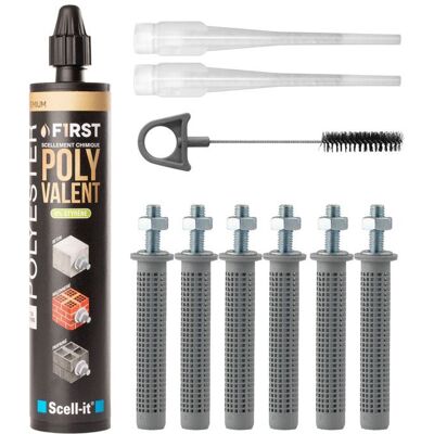 Scellement Chimique - SCELL-IT - FIRST300 - 300ml - Résine Polyester - Kit Complet Fixations Lourdes Noir - Publicité Scellement Chimique - SCELL-IT - FIRST300 - 300ml - Résine Polyester - Kit Complet Fixations Lourdes Noir - Publicité