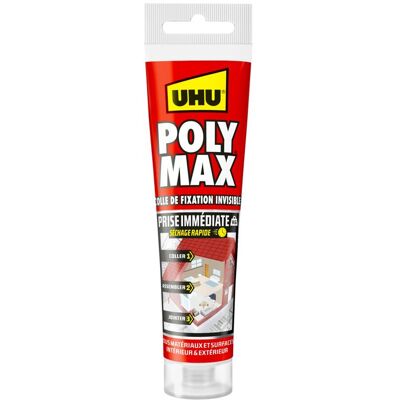 Mastic/colle MSP - UHU - Polymax - Prise immédiate - Ultra solide - 115 g Blanc - Publicité Mastic/colle MSP - UHU - Polymax - Prise immédiate - Ultra solide - 115 g Blanc - Publicité